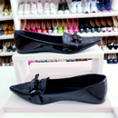 Sapatilha Mocassim bico fino Preta com detalhe Croco