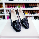 Mocassim Bico Quadrado Verniz Preto com Strass