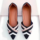 Sapatilha bico fino alongada Jeans com tiras branca e caramelo