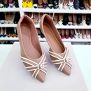 Sapatilha Prime bico fino Alongado Nude com Detalhes Branco