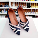 Sapatilha Prime bico fino alongada Jeans com tiras branca e caramelo