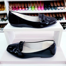 Mocassim Bico Quadrado Verniz Preto com Strass