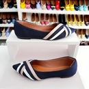 Sapatilha bico fino alongada Jeans com tiras branca e caramelo