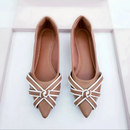 Sapatilha Prime bico fino Alongado Nude com Detalhes Branco