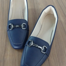 Sapatilhas Prime Mocassim bico quadrado Azul com Detalhe Prata