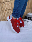 Tênis Feminino Com Cadarço Meia Vermelho/Branco