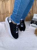 Tênis Feminino Com Cadarço Meia Preto/Branco