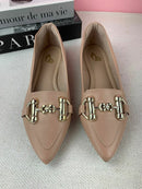 Mocassim Alongado Rose Com Fivela Dourada
