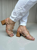 Sandália Salto Bloco Nude Grécia