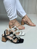 Sandália Salto Bloco Off-White Grécia