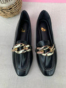 Mocassim Bico Quadrado Preto Corrente