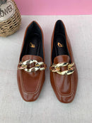 Mocassim Bico Quadrado Off-White Corrente