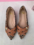 Sapatilha Bico Fino Animal Print Tiras Cruzadas -