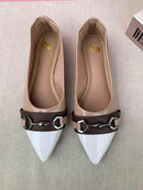 Sapatilha Bico Fino Elegance Bege Ponta Branca