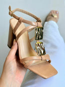 Sandália Salto Bloco Nude Amália