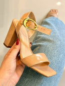 Sandália Salto Bloco Nude Flávia