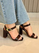 Sandália Salto Bloco Marrom Café Flávia