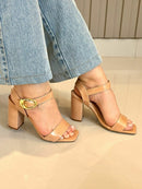 Sandália Salto Bloco Nude Flávia